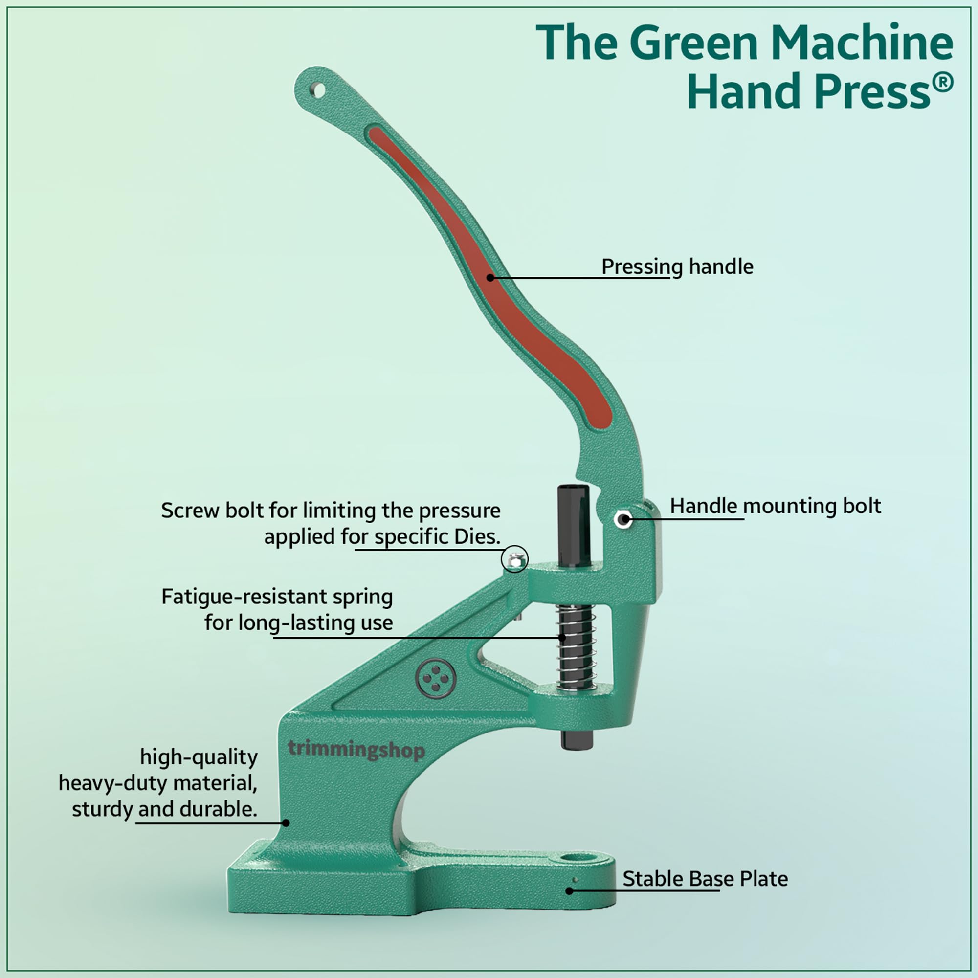 Trimming Shop Juego de 100 broches de presión de 12 mm, color blanco perla, botón de presión de metal con juego de troqueles de fijación y prensa manual universal The Green Machine para ropa de camisa