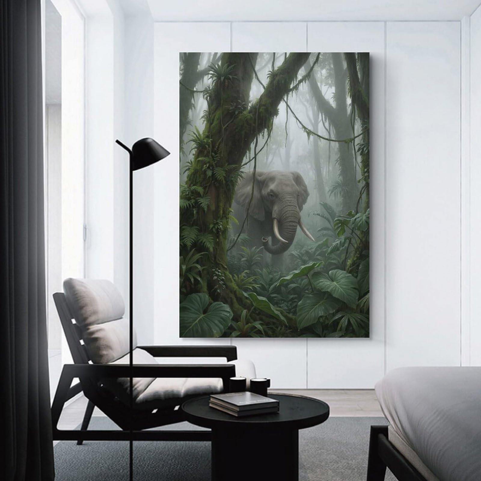Junmoney Elephant in Misty Jungle Home Decor Wall Art 08x12inch(20x30cm), for Home, Office, Studio Or Guest Room, Canvas Wall Art That Fits Changing Layouts