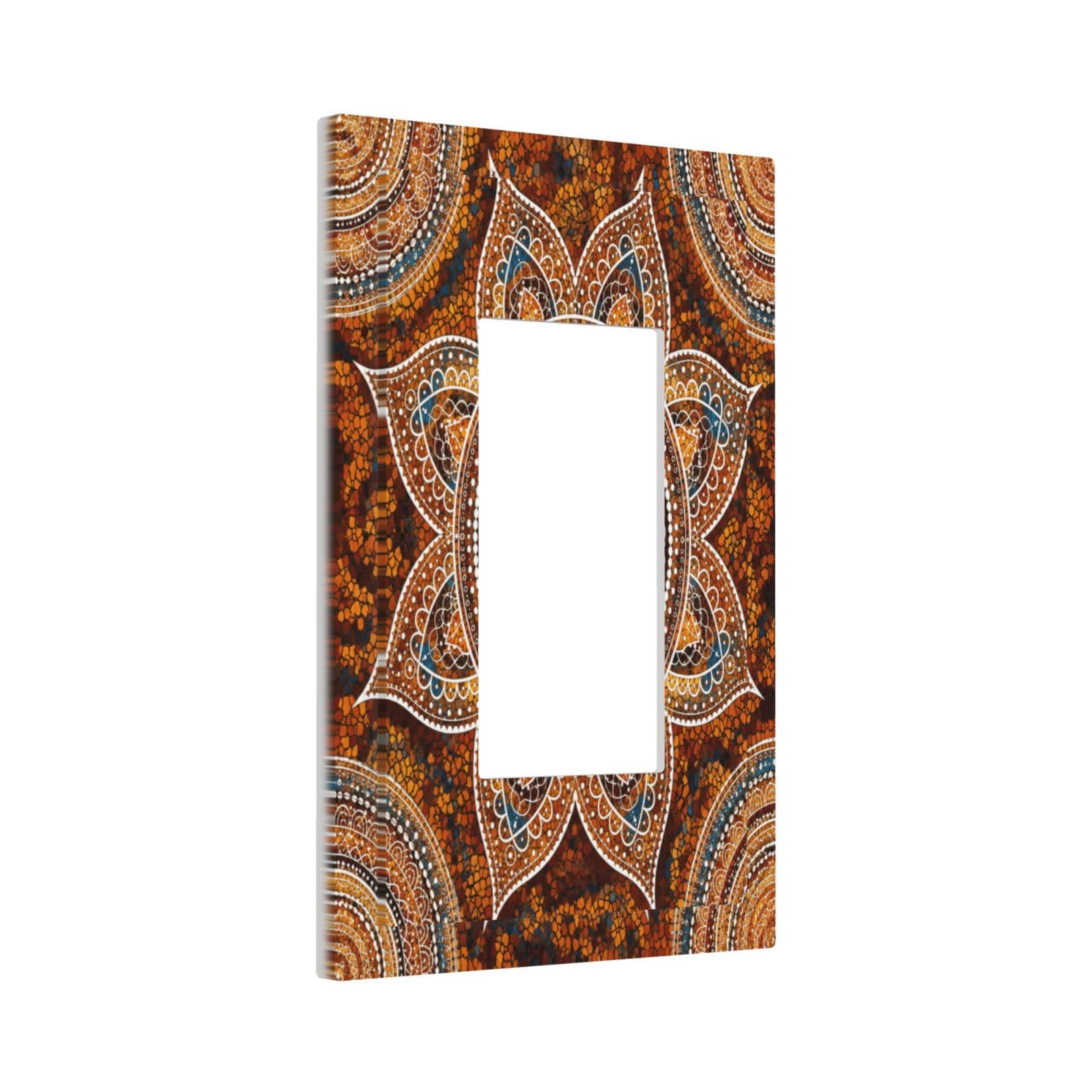Xuejiaku Decorative Outlet Covers Boho Orange Brown Teal Ethnic Mandala 1 Gang Rocker Light Switch Cover Plate Single Wall Plates for Electrical Switch Plate Covers Faceplate for Bedroom Home Decor