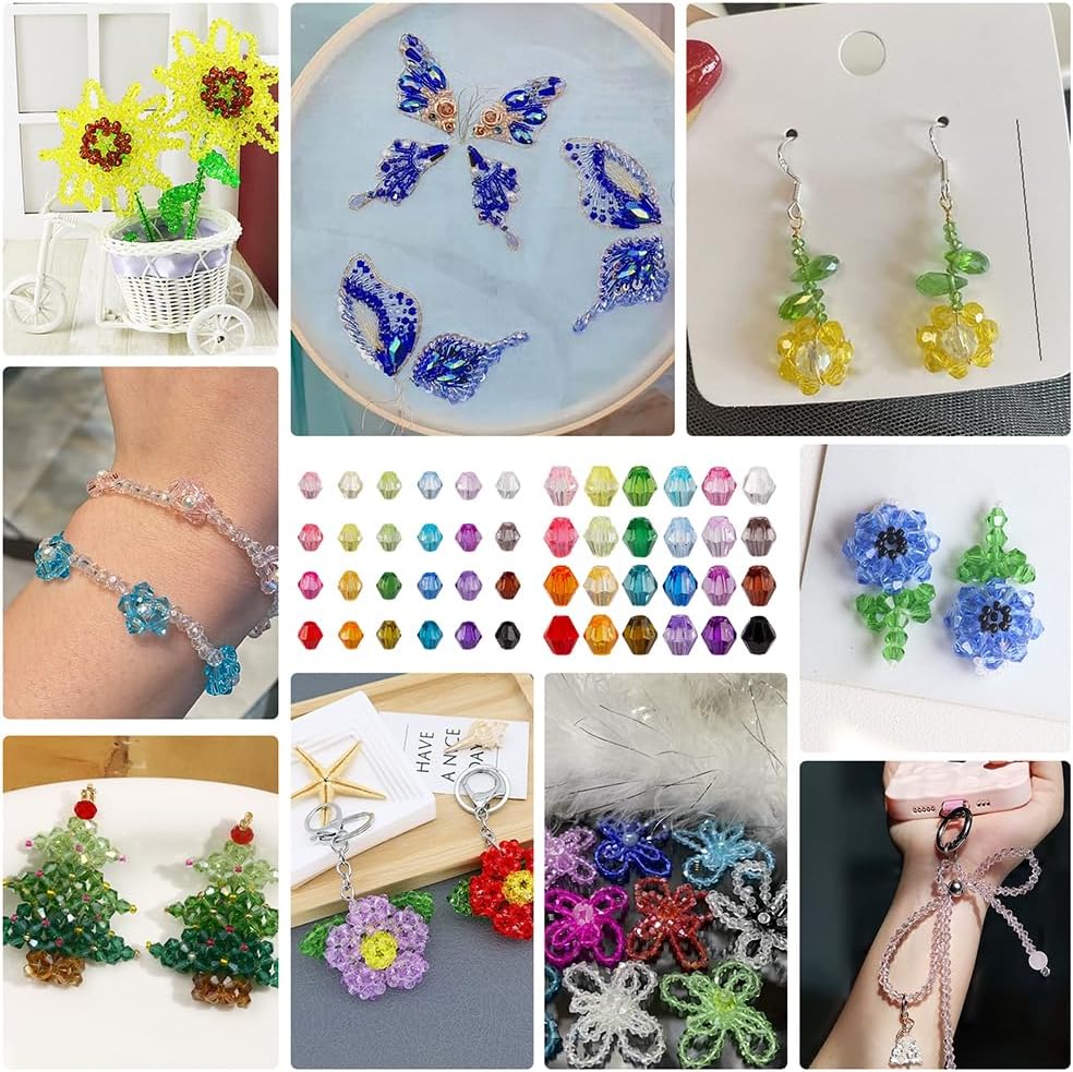 PH PandaHall 8400pcs Crystal Beads for Jewelry Making 24 Colors 4mm 6mm Transparent Faceted Acrylic Beads Bicone Beads Rainbow Loose Spacer Beads for Bracelet Necklace Earring Bags Decoration