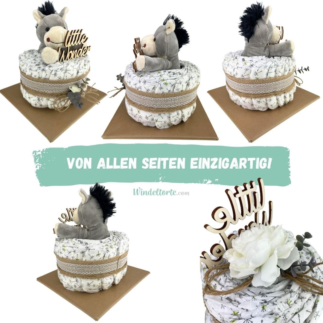 Vintage Torte [JUTE & HOLZ] - Jungen & Mädchen - Neutral Unisex - Geschenk zur Geburt - Baby Party - Babyshower - Pullerparty - Caketopper (Boho - Vintage - LITTLE WONDER - 1-stöckig)