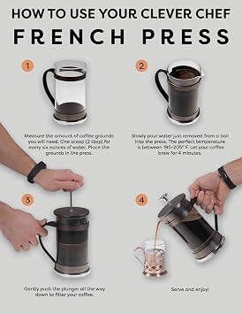 Clever Chef French Press Coffee Maker, Maximum Flavor Coffee Brewer with Superior Filtration, 2 Cup Capacity, Black