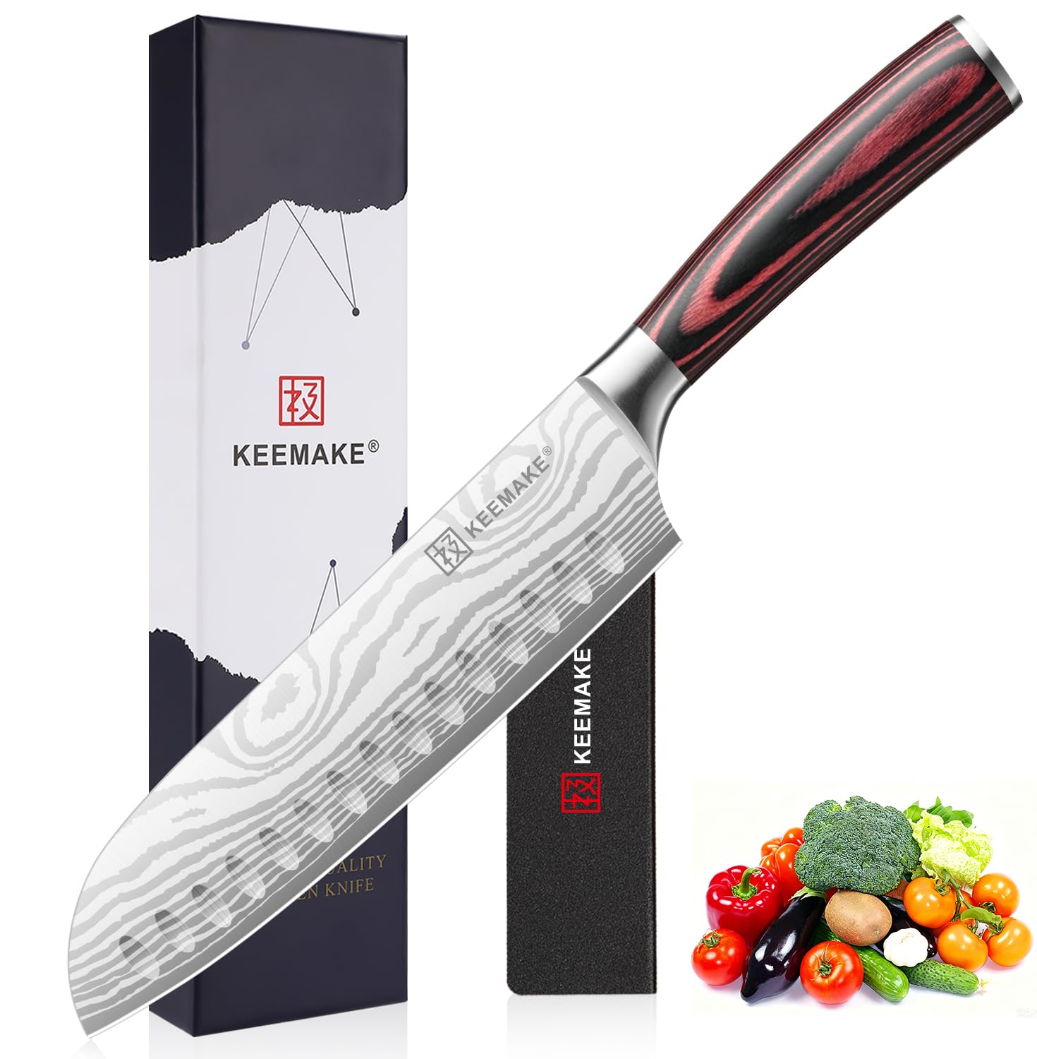 KEEMAKE 7' Santoku Knife, Razor Sharp Chef Knife with Ergonomic Handle