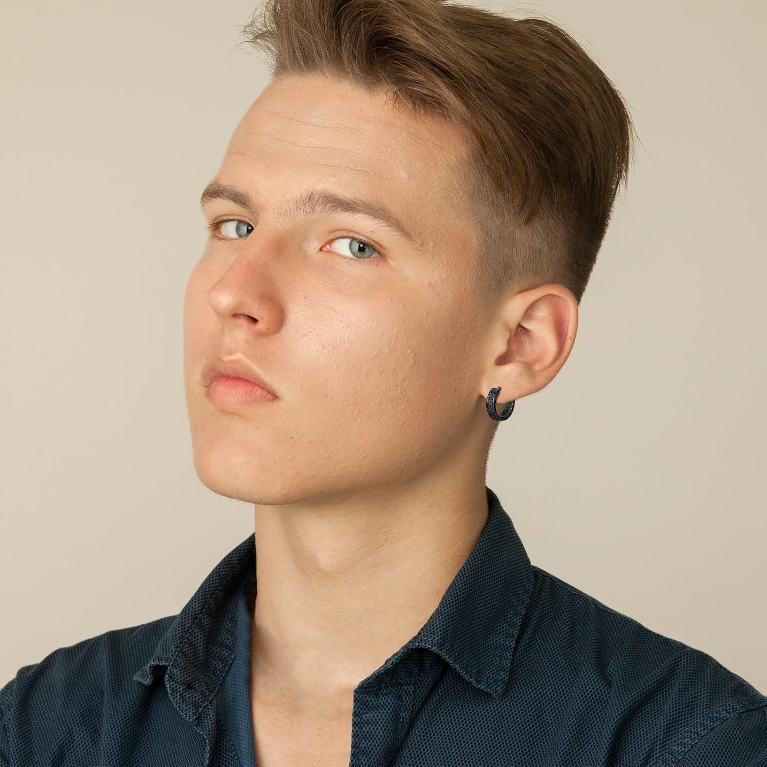 925 Sterling Silver Earrings Viking/Ankh Earrings for Men Black Turquoise Hoop Earrings Men Father’s Day Hoop Earrings