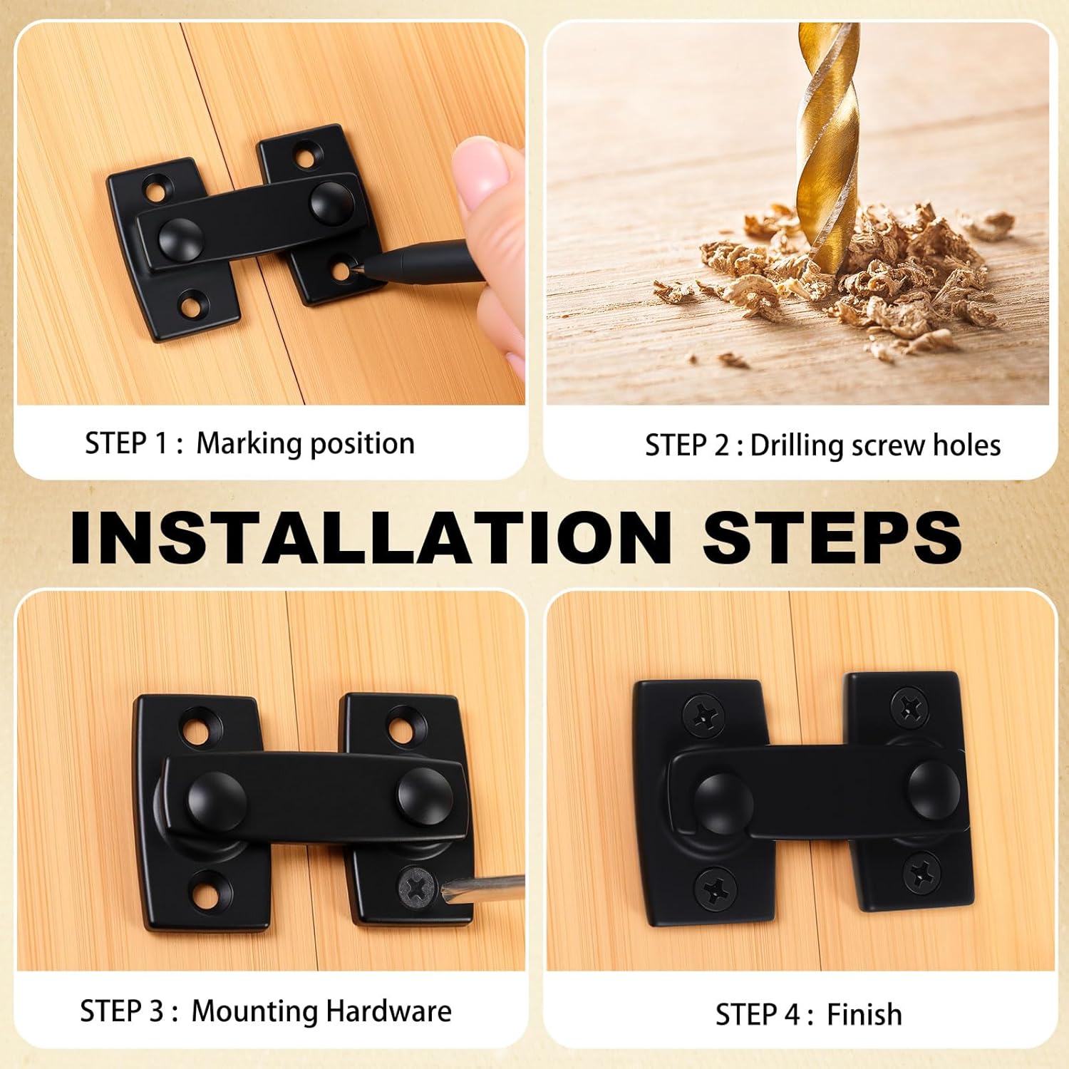 Hicarer 2 Pack Solid Brass Shutter Bar Latch 7/8" x 2-3/32" Barn Door Lock 180 Degree Safety Heavy Duty Flip Gate Latches Security Slide Door Lock Hardware for Window Cabinet Bathroom Wooden Fence