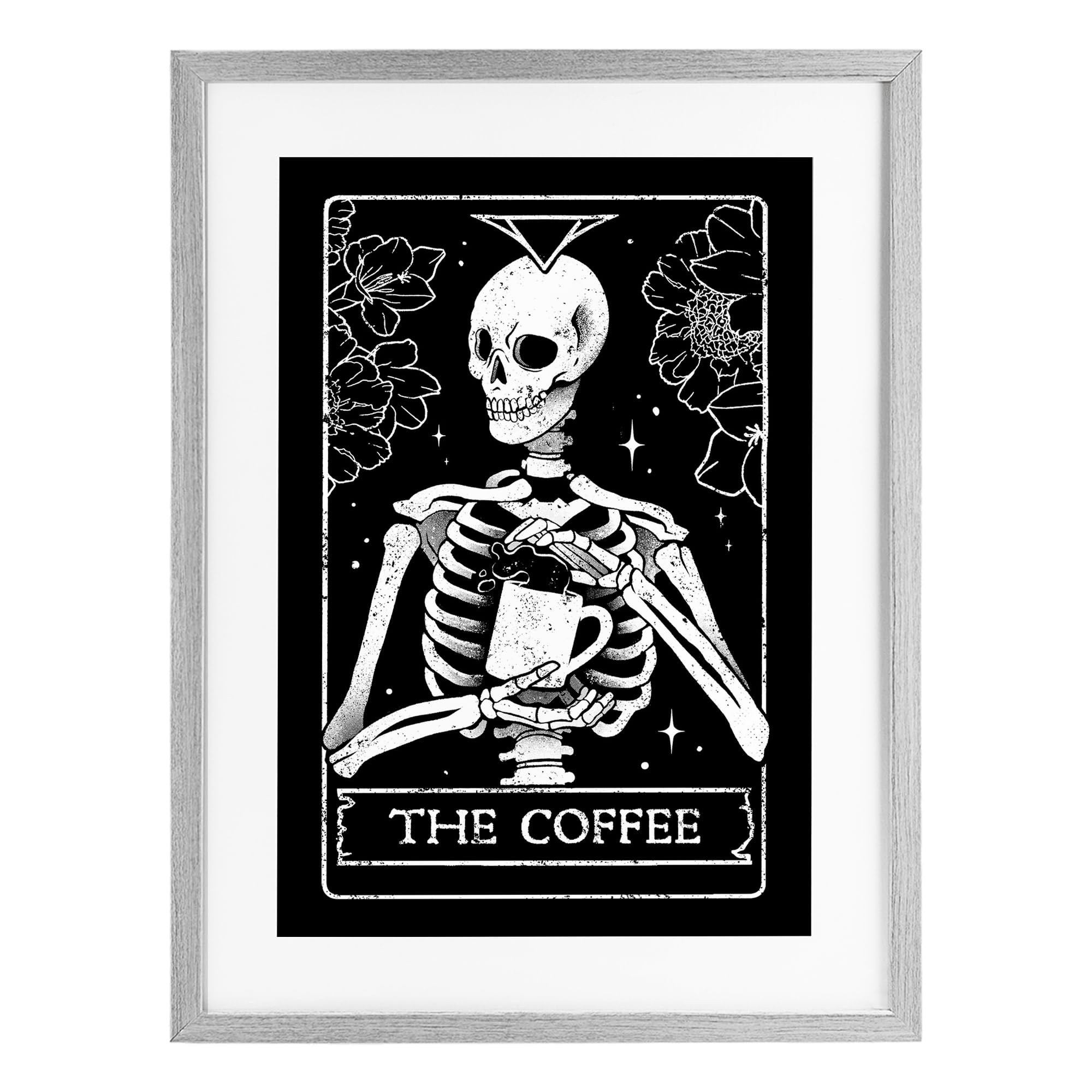 Stupell Industries 'The Coffee Skeleton Tarot', Framed Print Under Glass, Gray, 14 x 20 Inches, Easy to Hang and Sturdy, Made in USA, by EduEly Designs