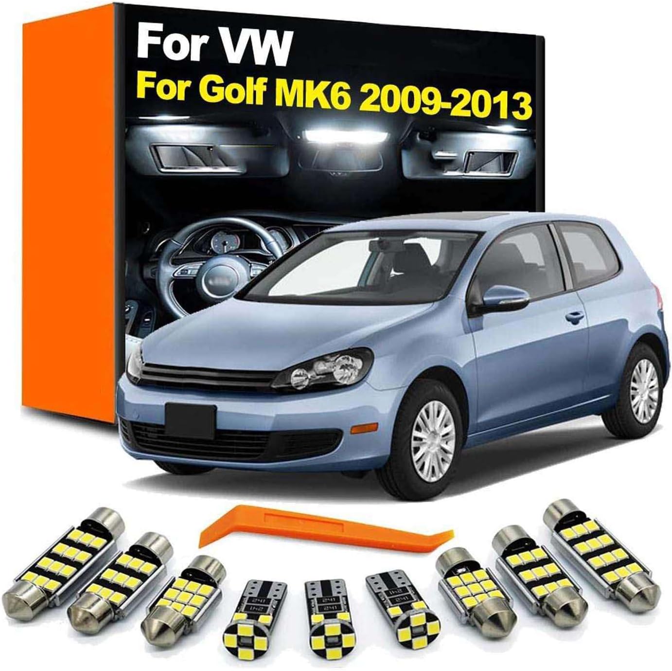14Pcs LED Interior Indoor Light Kit, for VW Volkswagen Golf MK6 6 VI GTI 2009 2010 2011 2012 2013 Dome Foot Trunk Lamp