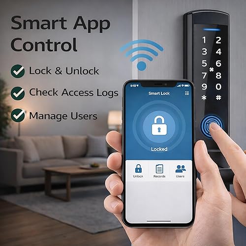 Miniatura 9 de Cerradura de puerta inteligente con huella digital: cerradura electrónica para puertas correderas, teclado digital, entrada sin llave, aplicación