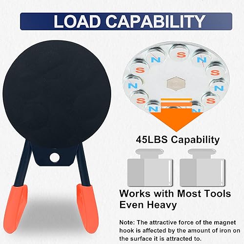 Miniatura 3 de TSUYA Ganchos magnéticos fuertes, ganchos magnéticos de garaje de 45 libras, ganchos de utilidad resistentes para colgar herramientas de patio,