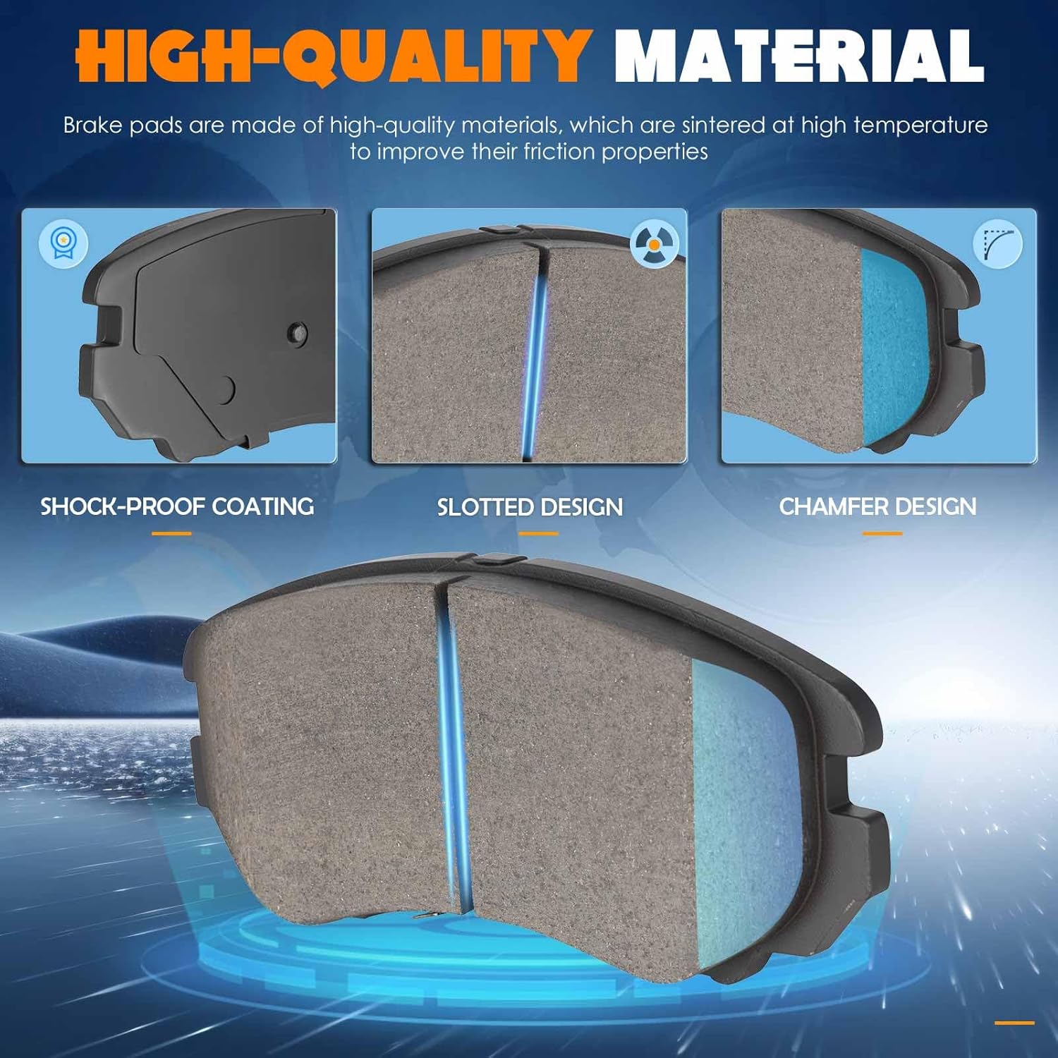 4PCS Front Ceramic Brake Pads 2007-2010 Compatible with Hyundai Elantra 2003-2010 for Sonata 2004-2010 for Tiburon 2005-2009 for Tucson