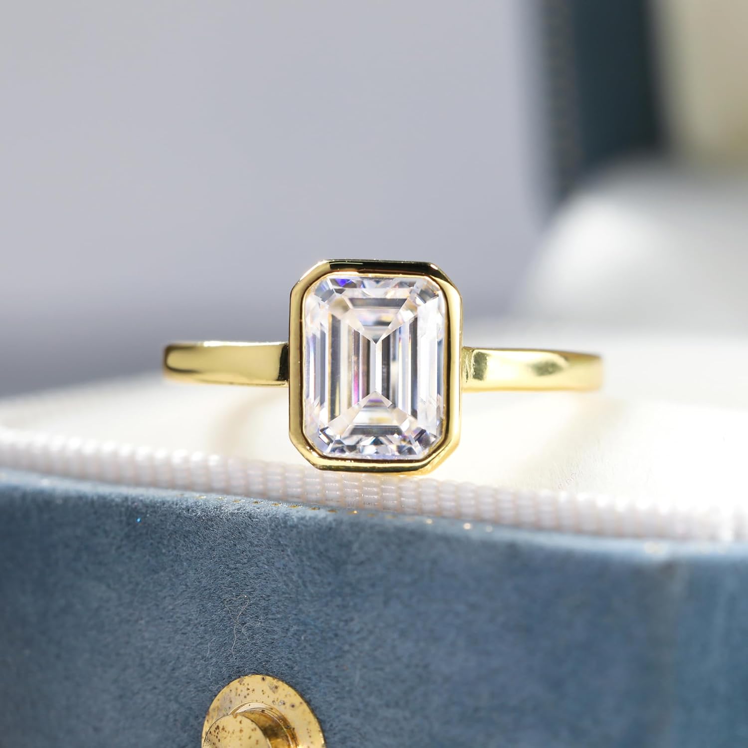 Cubic Zirconia Engagement Ring 925 Sterling Silver Emerald Cut 1CT/2CT/3CT CZ 14k Gold Plated Anniversary Wedding Promise Rings for Women Lover Size 5-9