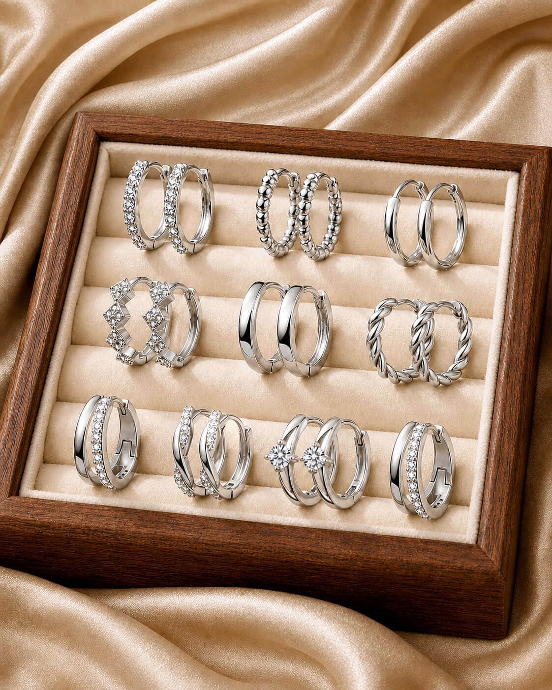 Nunpag 9 Pairs 14K Gold Plated Chunky Huggie Hoop Earrings Set for Women Hypoallergenic Stainless Steel Lightweight Small Earring Stacks for Multiple Piercings Non Tarnish Jewelry Gift Twisted 8-12mm