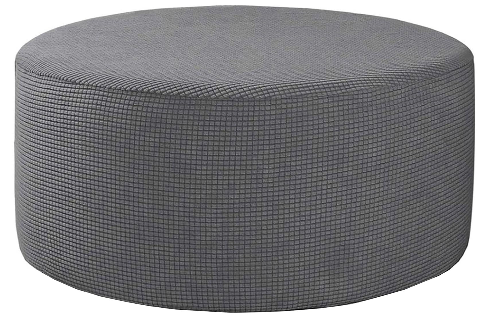 Odaima Round Ottoman Slipcover 36/24 inch Stretch Jacquard Round Ottoman Cover Foot Stool Cover Washable Storage Ottoman Cover Protector Footstool Cover with Elastic Bottom(#1,70x70cm/27.5x27.5in)
