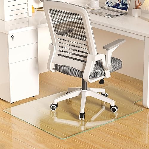 Tapete para silla de oficina, 36 x 46 pulgadas, tapete de vidrio templado para silla de oficina en alfombra, tapete transparente de 15 pulgadas de