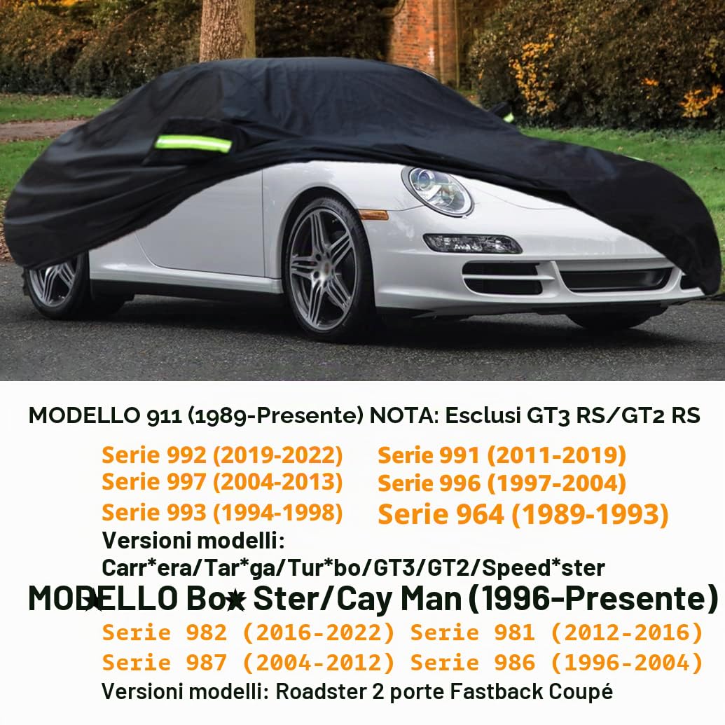 Telo Copriauto Compatibile con Porsche 911 992 991 997 996 993 964(94-26)/ 986 987 981 982(96-26), Impermeabile Copertura con Cotone, Telo Copri Interno ed Esterno per Neve Pioggia Sole Freddo