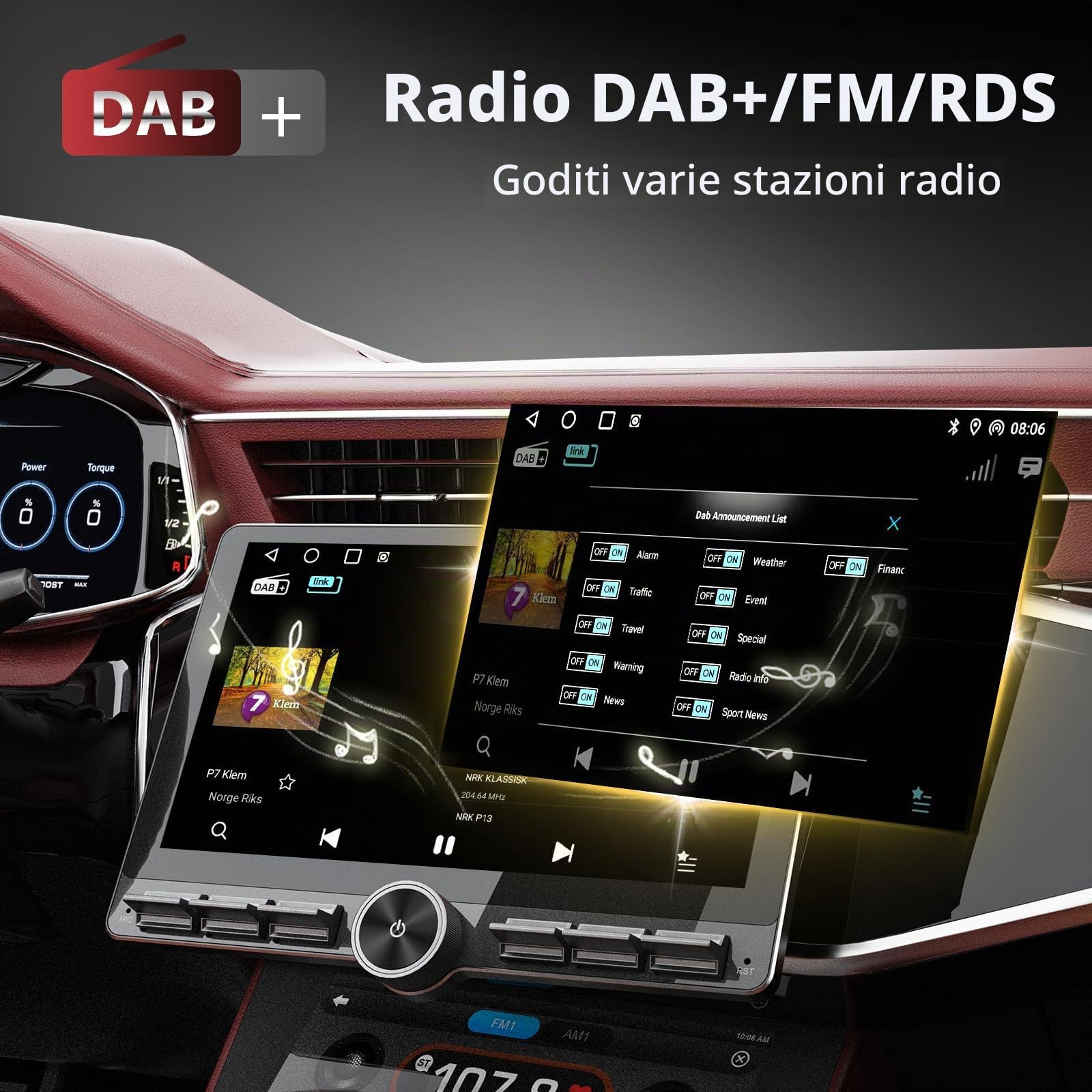 Haudio DAB Autoradio 1 DIN Bluetooth con CarPlay wireless & Android Auto,con schermo 10 pollici Touchscreen Lettore, FM/AM Radio,Telecamera di backup,Bluetooth 5.0,AUX