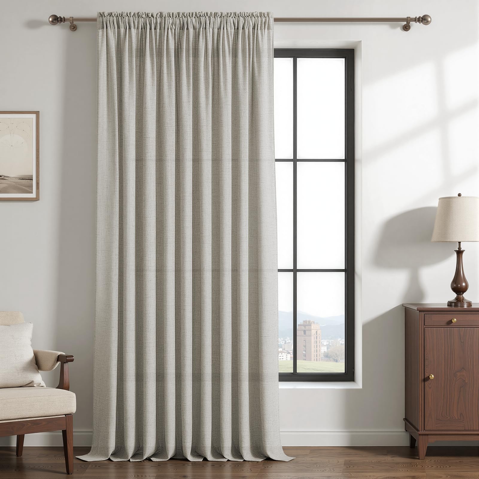 MRTREES Leinen Gardinen mit Stangendurchzug Leinenoptik Vorhang Halbtransparent，Moderne Vorhänge für Wohnzimmer Schlafzimmer Innen Deko Fenster
