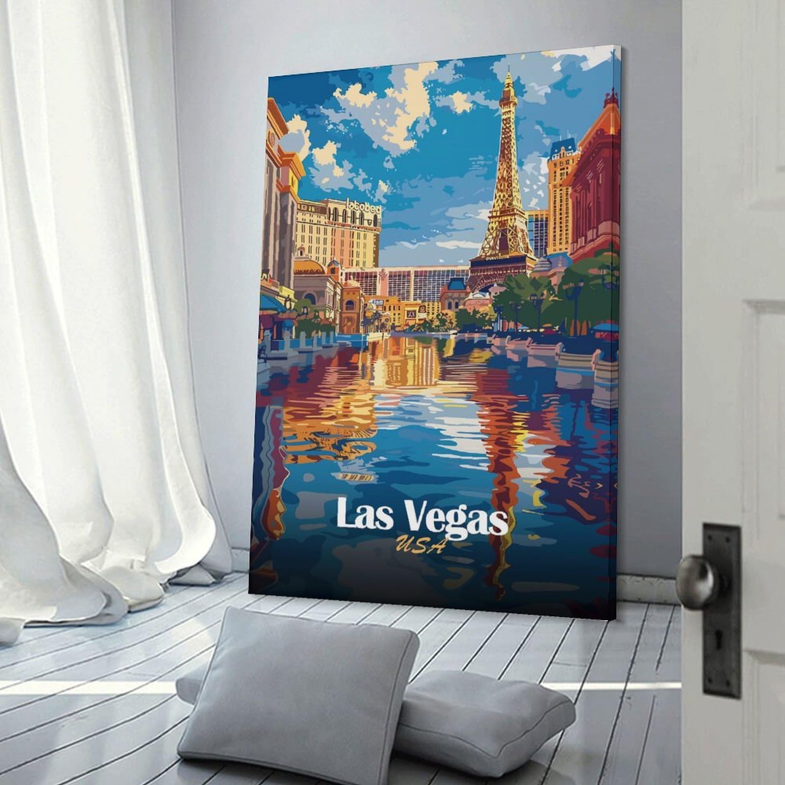 Junmoney Las Vegas USA Travel Room Decor Wall Art 24x36inch(60x90cm), for Bedroom, Guest Room Or Reading Nook, An Easy Wall Refresh for Bedrooms