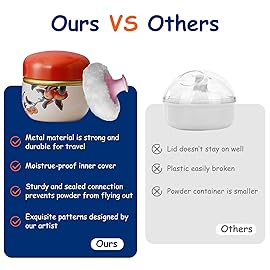 Qopoto Body Powder Puff and Container for Dusting Powder, Women Powder Puff and Powder Case for Bath and Travel (Persimmon)