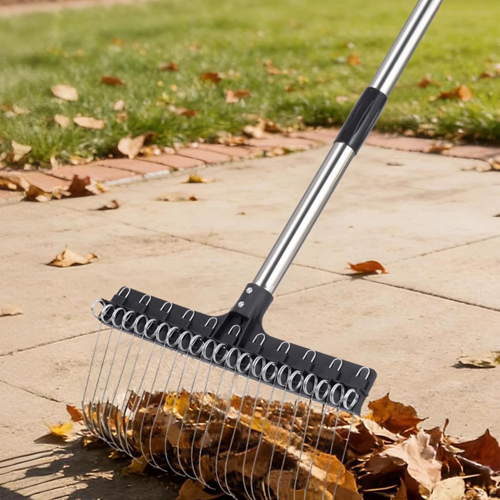 Rastrello per Foglie Denti larghi in acciaio manico regolabile da 98 a 160 | Rastrello da Giardino Robusto per Detriti Aghi di Pino Raccolta e Foglie Giardinaggio Cortile Prato Arbusti Pacciame