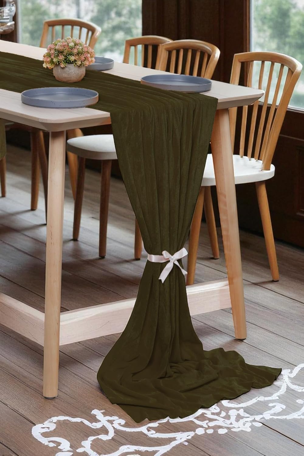 MDS Pack of 10 | Olive | Velvet Table Runner 20 x 120 Inches 10ft Long Luxurious Soft Romantic Wedding Runners for Party Reception Bridal Shower Birthday Banquets Dinner Table Decoration