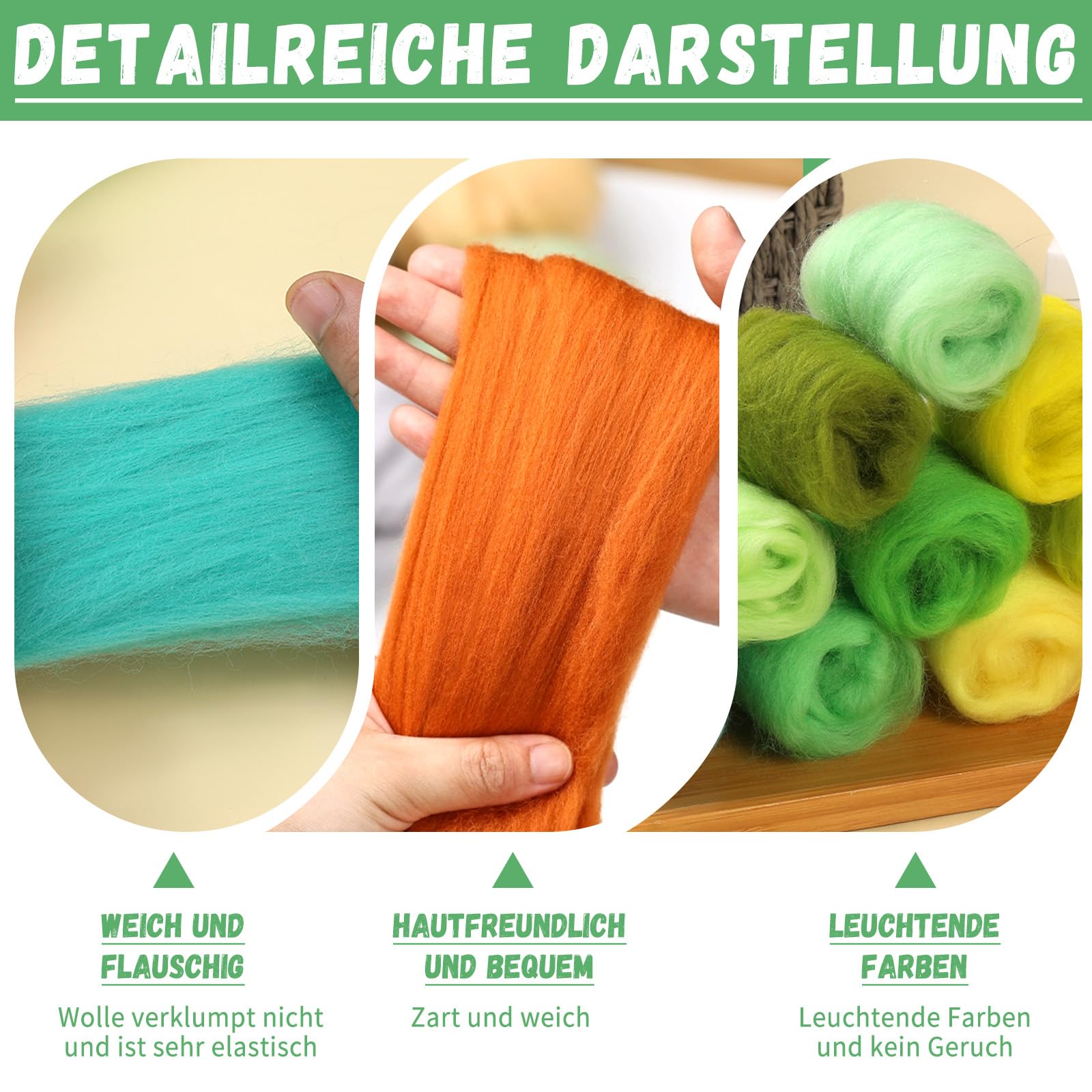 Juego de lana de fieltro de 100 colores – 300 g de lana de oveja para fieltro húmedo y seco | Premium lana merino para tejer, fieltro con fibras naturales