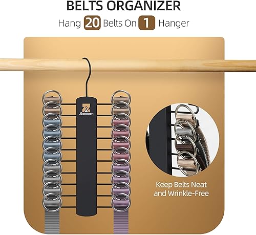 Miniatura 5 de ZEDODIER Estante de corbata de madera, paquete de 2 perchas para armario de hombres, capacidad de almacenamiento de 20, organizador de corbata