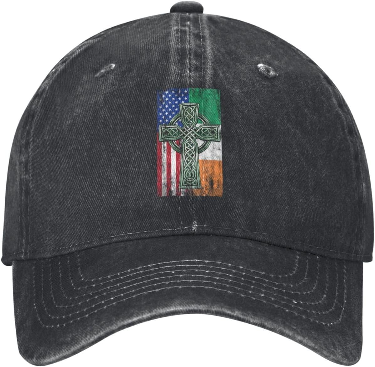 Celtic Cross Irish American Flag Distressed Denim Ball Cap Retro Cool for Every Occasion