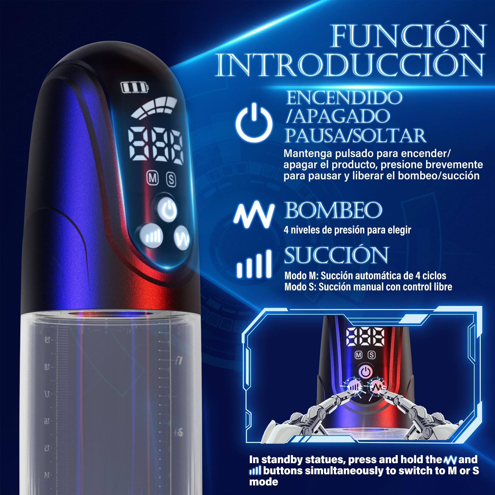 Bomba de Pene Juguetes Sexuales Hombre - Bombas extensoras de pene con 4 presión y 4 modos de succión para entrenamiento de erección y masaje de succión para hombres, IPX7 automática bomba el pene