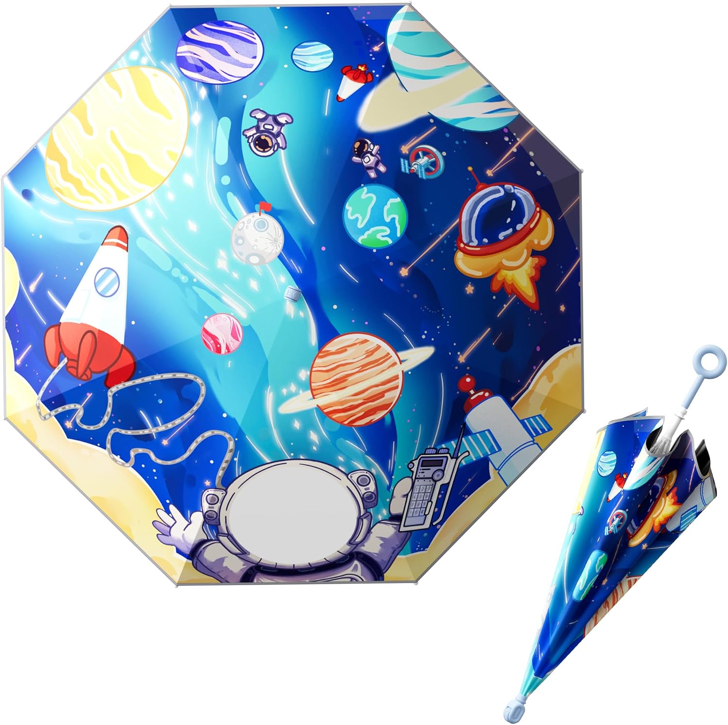 HOUSTIN Kids Umbrella – Lightweight & Fun Design with 360° Reflective Strips, Safety Anti-Pinch Mechanism, Perfect for Rain or Shine, Ages 3-10 – Ideal Outdoor Umbrella for Children