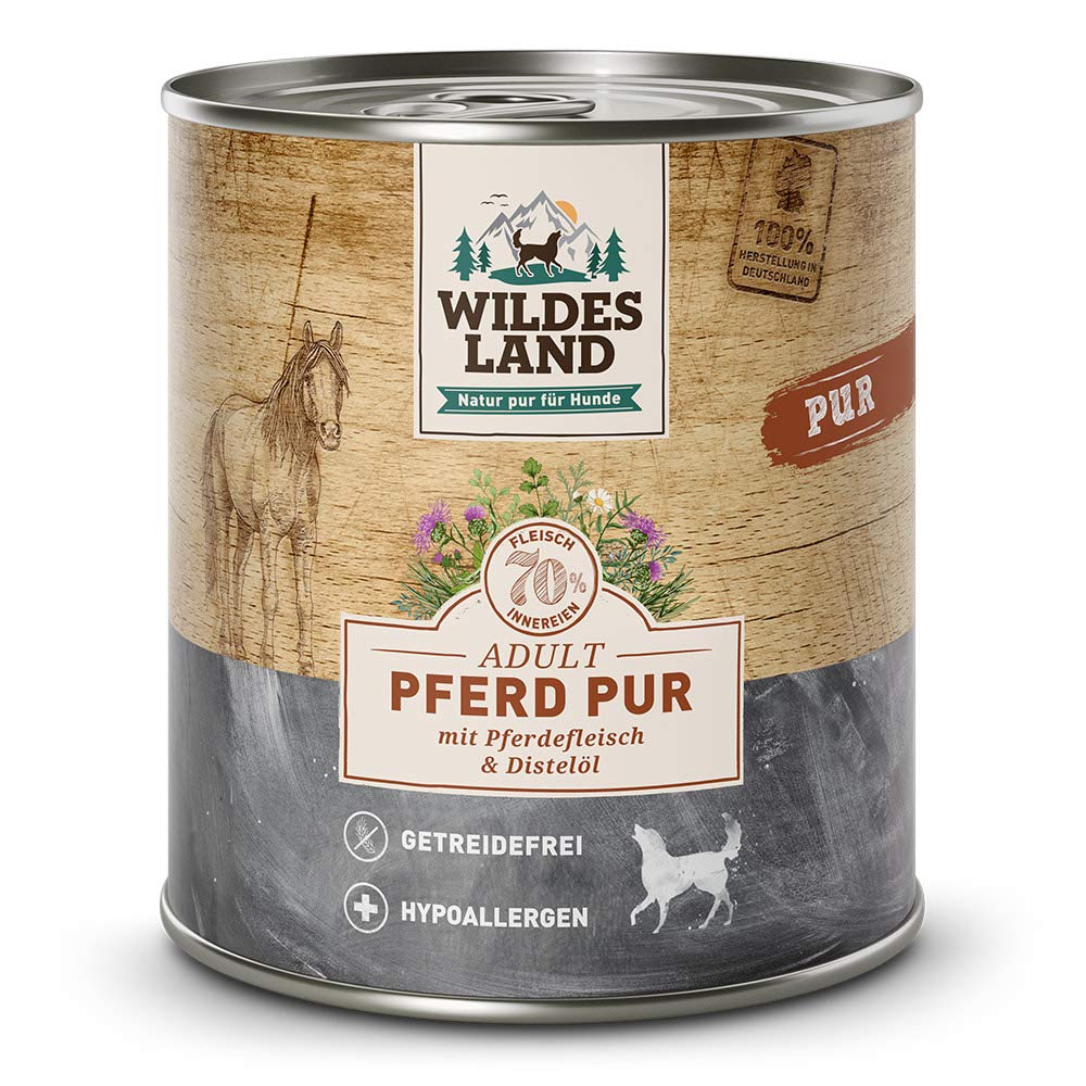 WILDES LAND – Wild | Nassfutter mit extra hohem Fleischanteil und natürlichen Zutaten für ausgewachsene Hunde. Alleinfutter ohne Zusatzstoffe in der Dose | 6x800g Wild