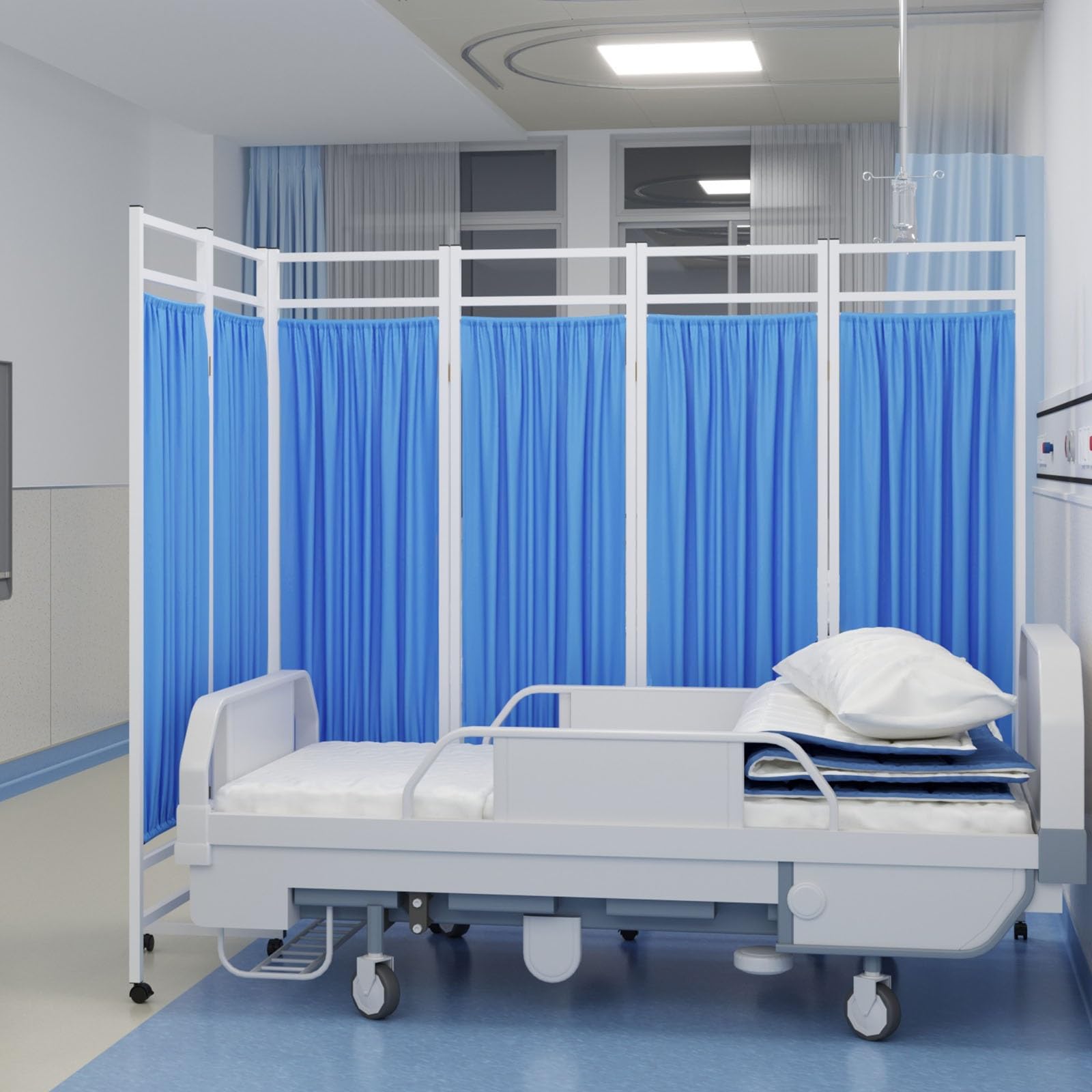 Biombo médico Plegable de 180 cm, Separador de Hierro para Salones y centros de Salud, Divisor de Nailon Azul Que Ahorra Espacio, 4 Paneles (200 cm)