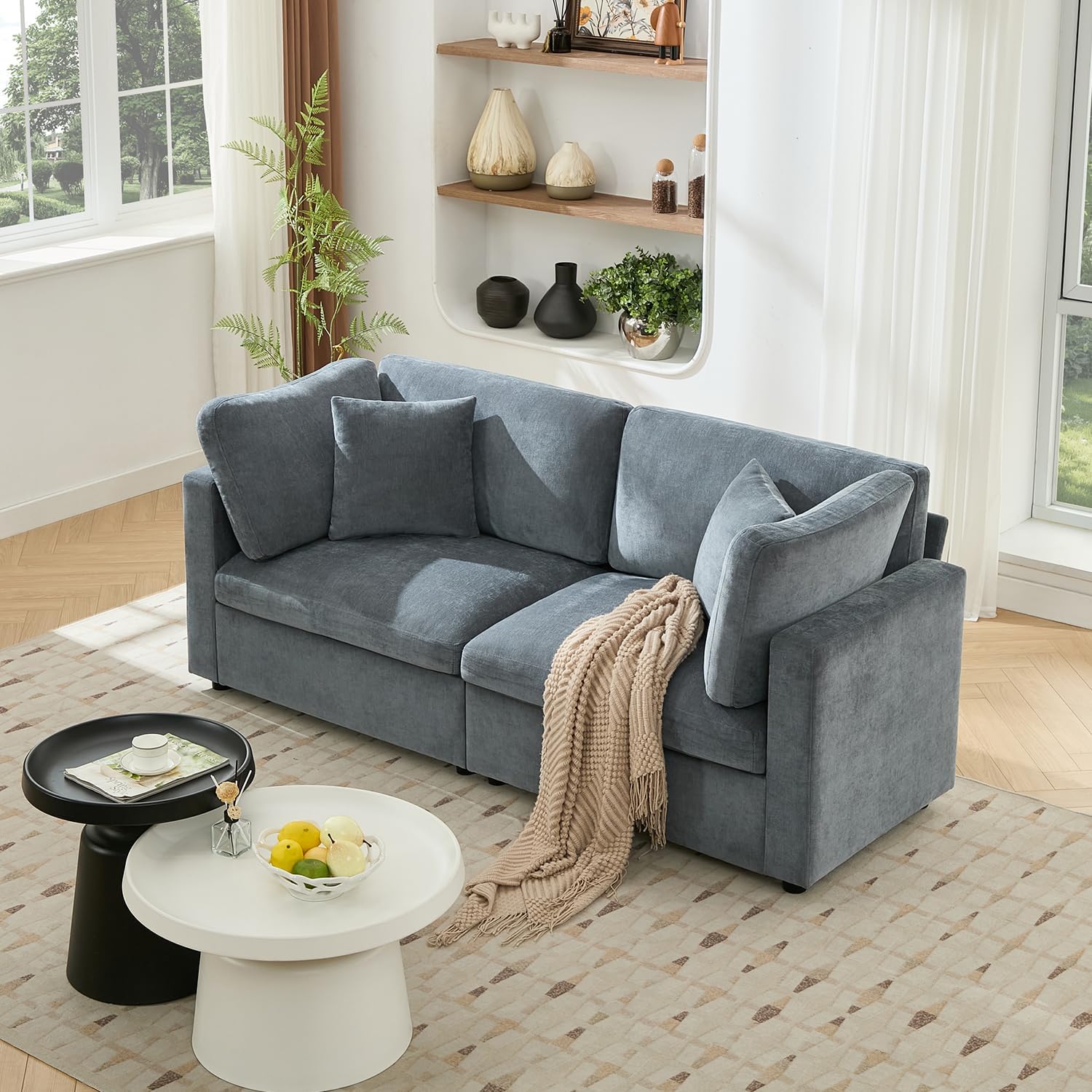 Tbfit Loveseat Modular Sectional Sofa, Oversized Comfy Cloud Couch for Living Room, Washable Faric Cover, 2 Seat Grey