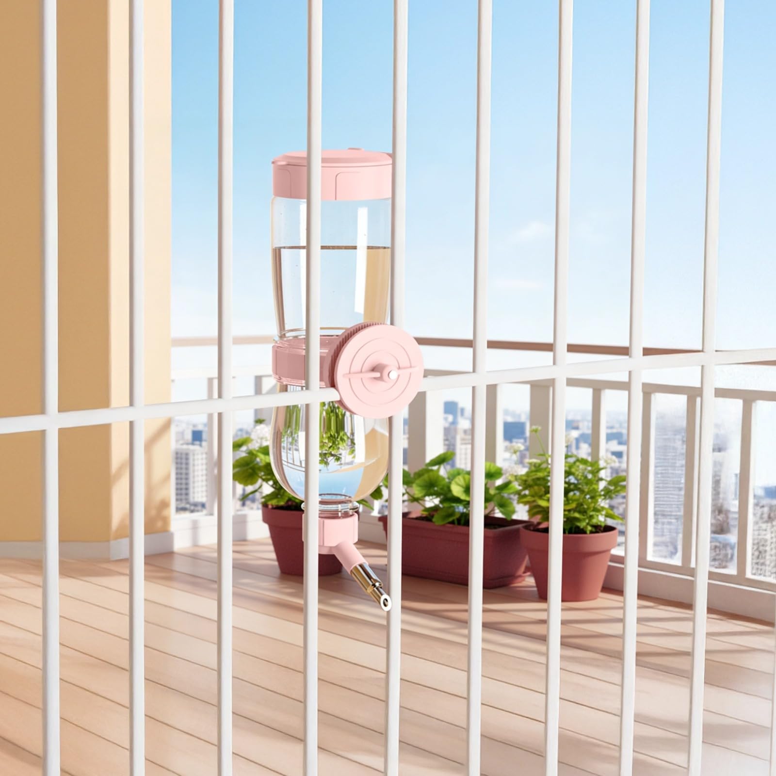 Wasserflasche für Pink Bird, 22,6 cm hoch, automatische Trinkflasche für kleine Tiere, mit Edelstahl-Düse, für Hamster, Meerschweinchen, Wellensittiche und Nymphensittiche, Käfigzubehör