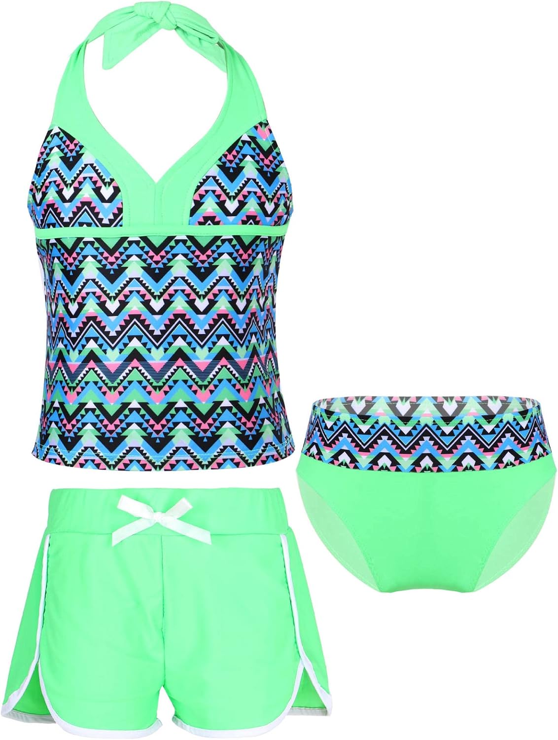 Little Girls' Summer Tankini Swimsuit 3 Piece Rash Guard Set Swimwear Quick Dry Bathing Suit 2#Green 4 Years
