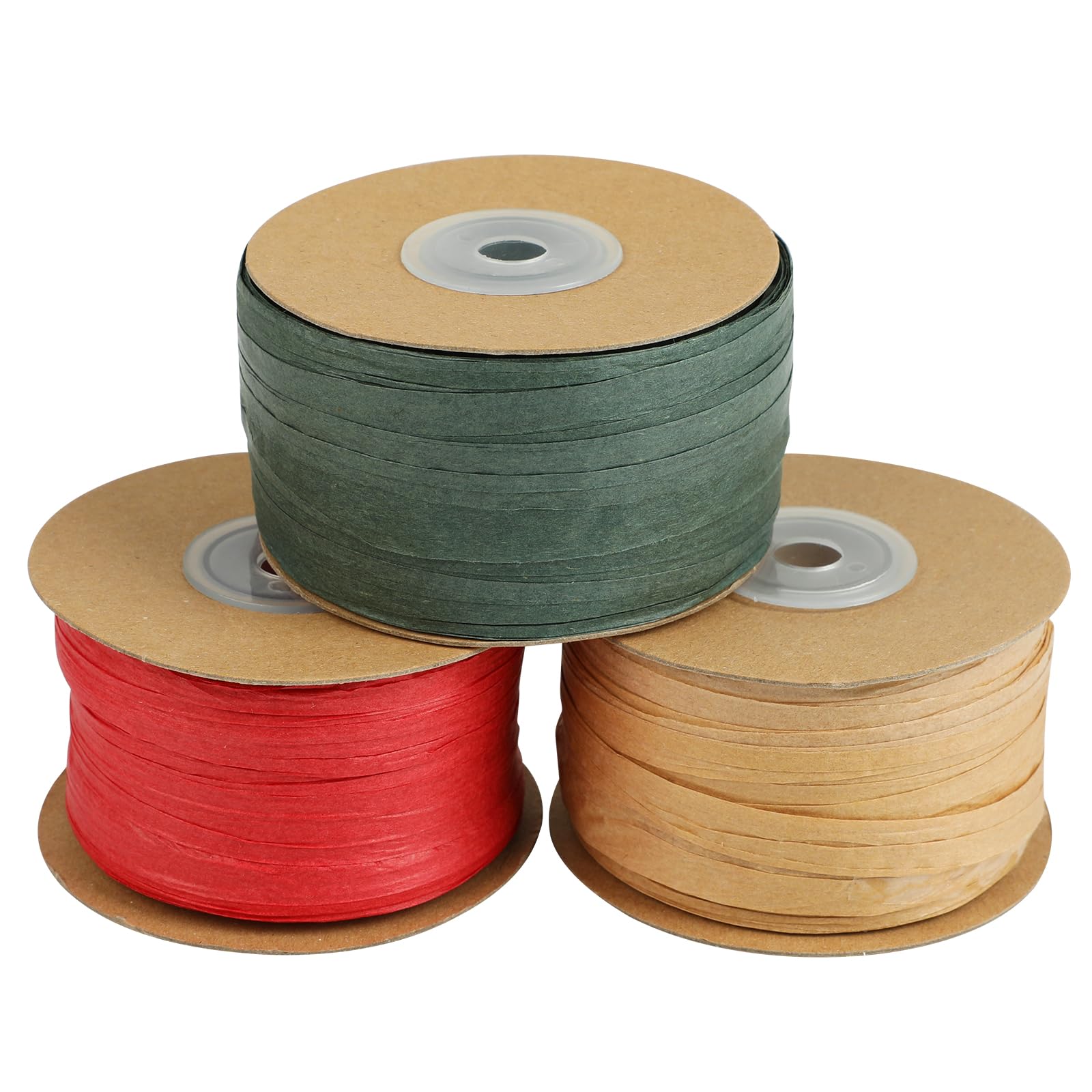Cinta de rafia para Navidad cordel de papel de embalaje rojo y verde de tres rollos