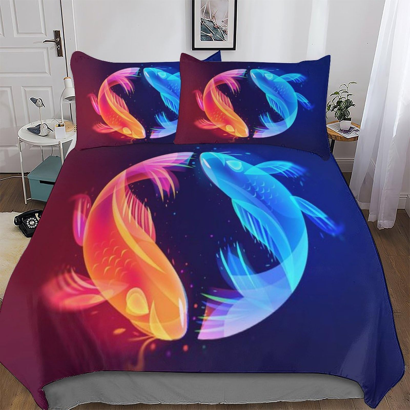 Parure de lit poisson en polyester microfibre douce de taille king 220x240cm