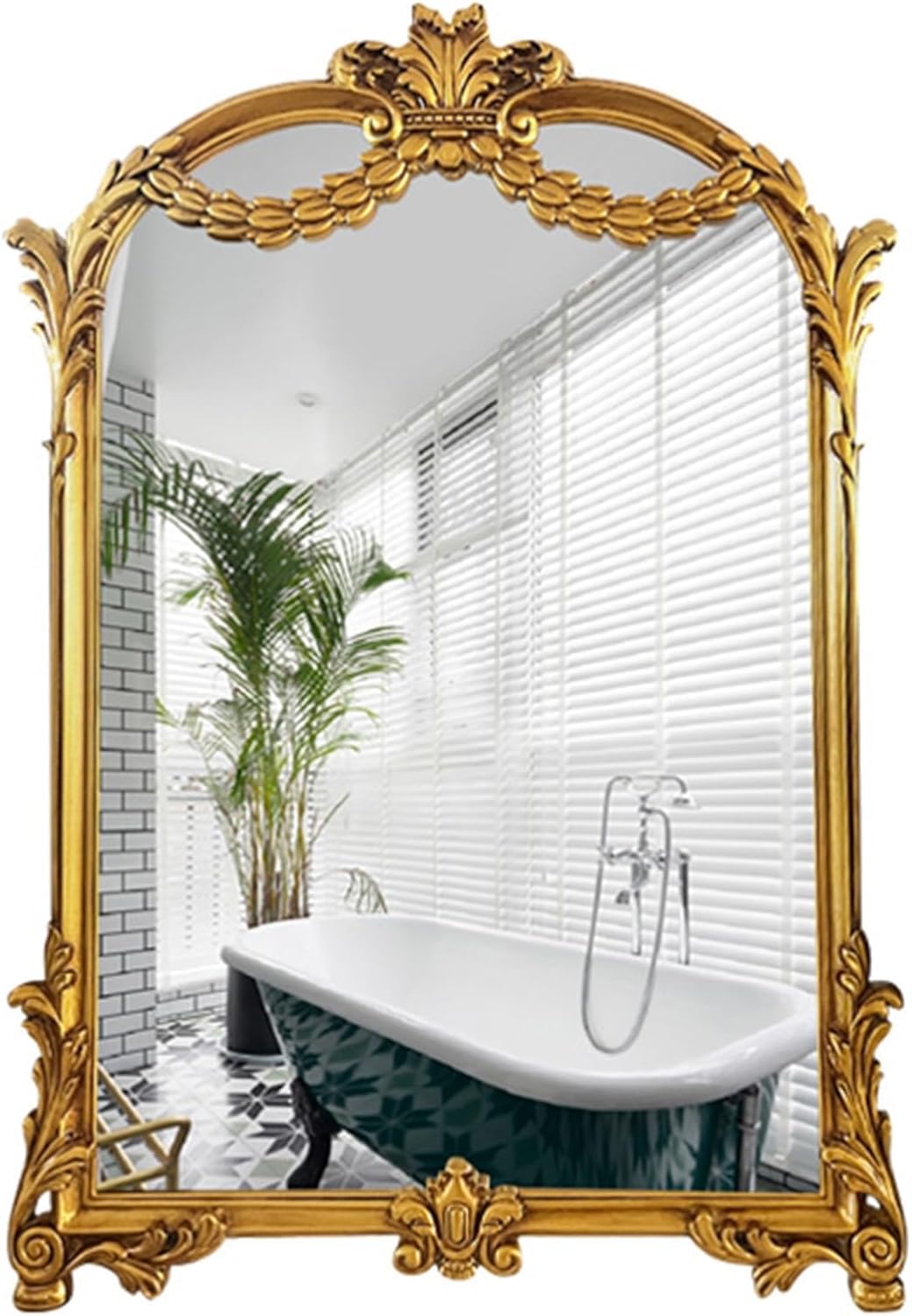 Miroir de salle de bain arqué or antique de style vintage haut de gamme