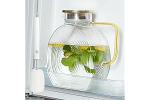 Glass Drink Dispenser for Fridge: 84oz Pitcher with Lid, Spout, and Handle for Cold/Hot Drinks