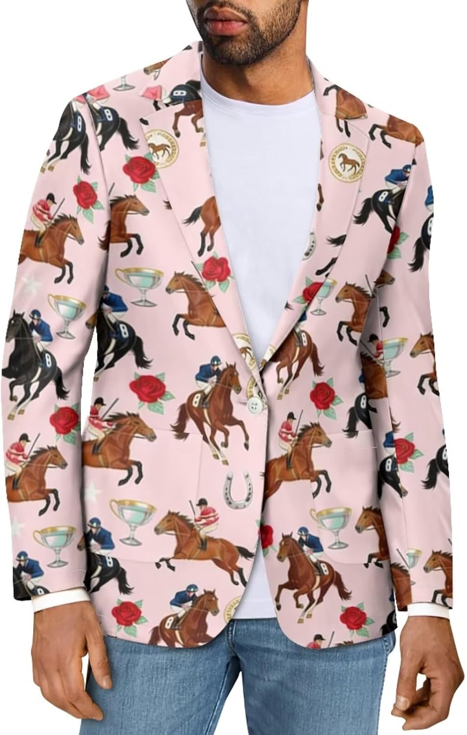 Summer Derby Blazer for Men One Button Sport Coat Slim Fit Casual Suit Jacket for Kentucky Horse Racing