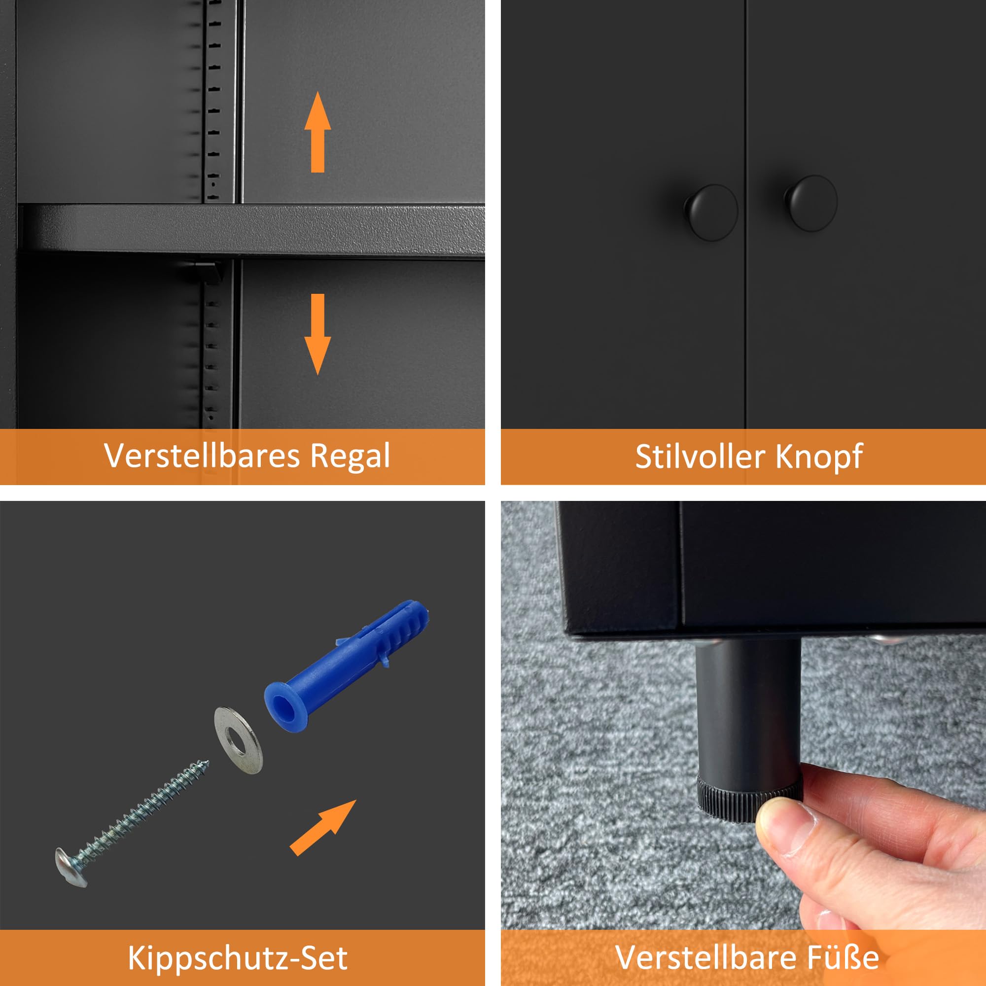 Aktenschrank Büroschrank Lagerschrank Metallschrank Stahlschrank Mehrzweckschrank Buffetschrank Flurschrank, Aufbewahrungsschrank aus Metall mit Verstellbarem Regal (Schwarz)