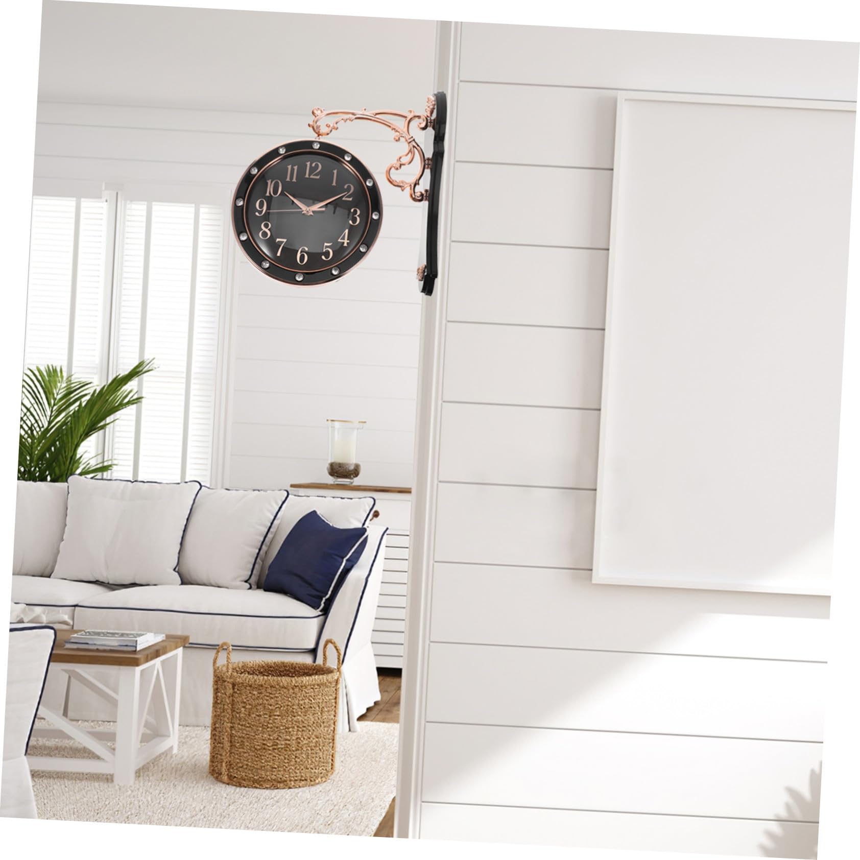 DOITOOL Reloj de Pared Grande Doble Cara Silencioso Estilo Europeo para Interior y Exterior Decoración para Salón Oficina y Porche Negro