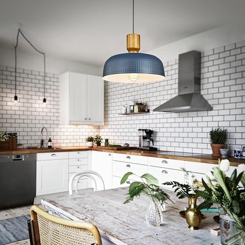 Miniatura 3 de Darkaway Lámparas colgantes de techo con pantalla de metal martillado, lámpara colgante moderna para iluminación de isla de cocina, lámpara colgante