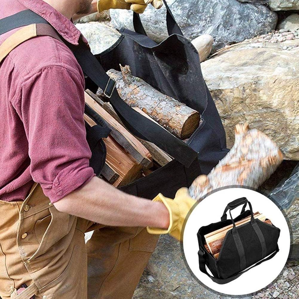Canvas Firewood Carrier Log Tote Bag, Indoor Fireplace Log Carrier Holders, Fire Wood Carrying Bag for Outdoor, Camping, QIYUDS11