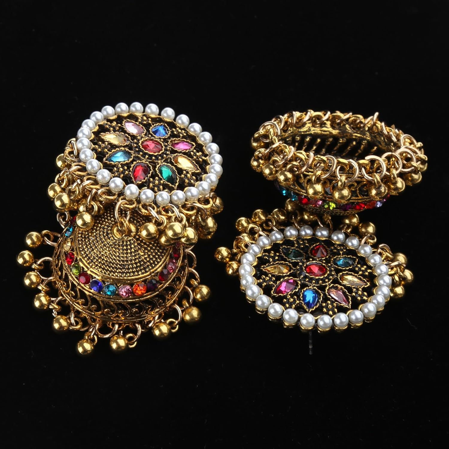 Fashion Earring, Jhumka Bell Shape Fringe Drop Earring Ethnic Sunflower Statement Earring 2.75x1.77" - Image 6