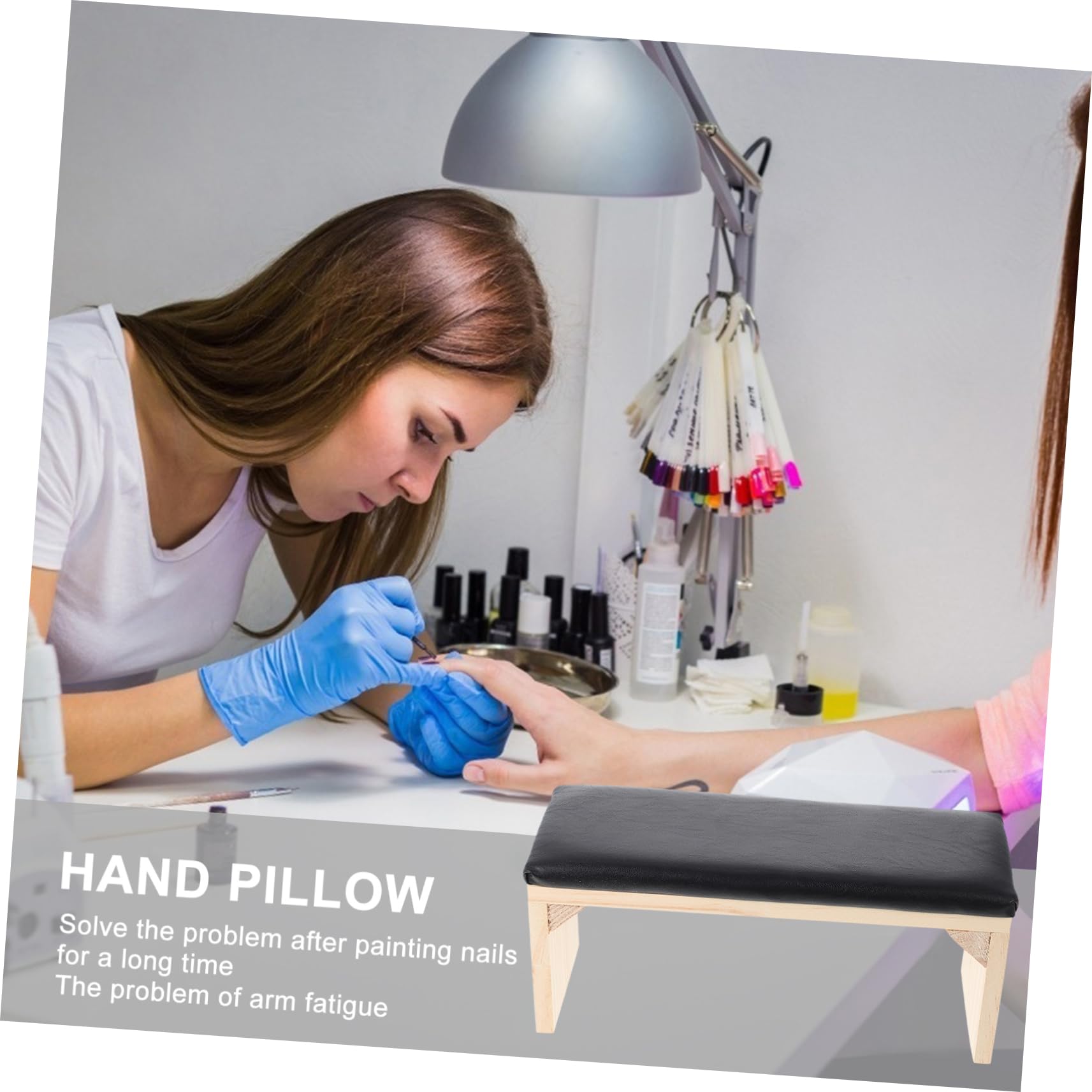 Cuscino Poggiapolsi per Manicure in Legno e Cuoio Nero | Supporto per Nail Training e Uso Domestico, Spazio per Lampada e Cleaner, Accessorio Pratico da Salone