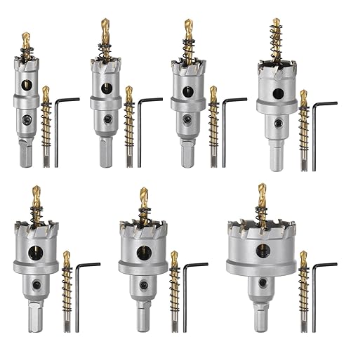 HARFINGTON Juego de 7 piezas de sierra de agujero de carburo de 34 "- 2" TCT (punta de carburo de tungsteno) con 7 brocas extra chapadas en titanio