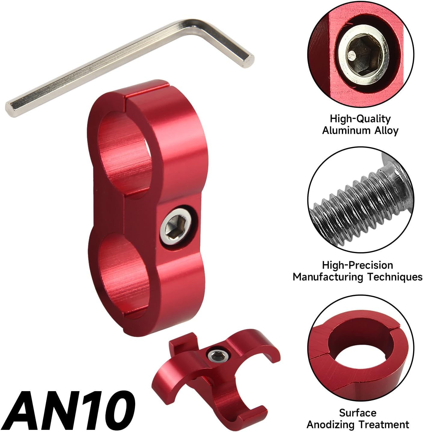 10AN Hose Fuel Line Separators Clamp Separator Clamp bracket Fitting Adapter Aluminum for Brake Line, Oil Line, Fuel Line, Gas Line and Water Pipe,8Pcs Red.