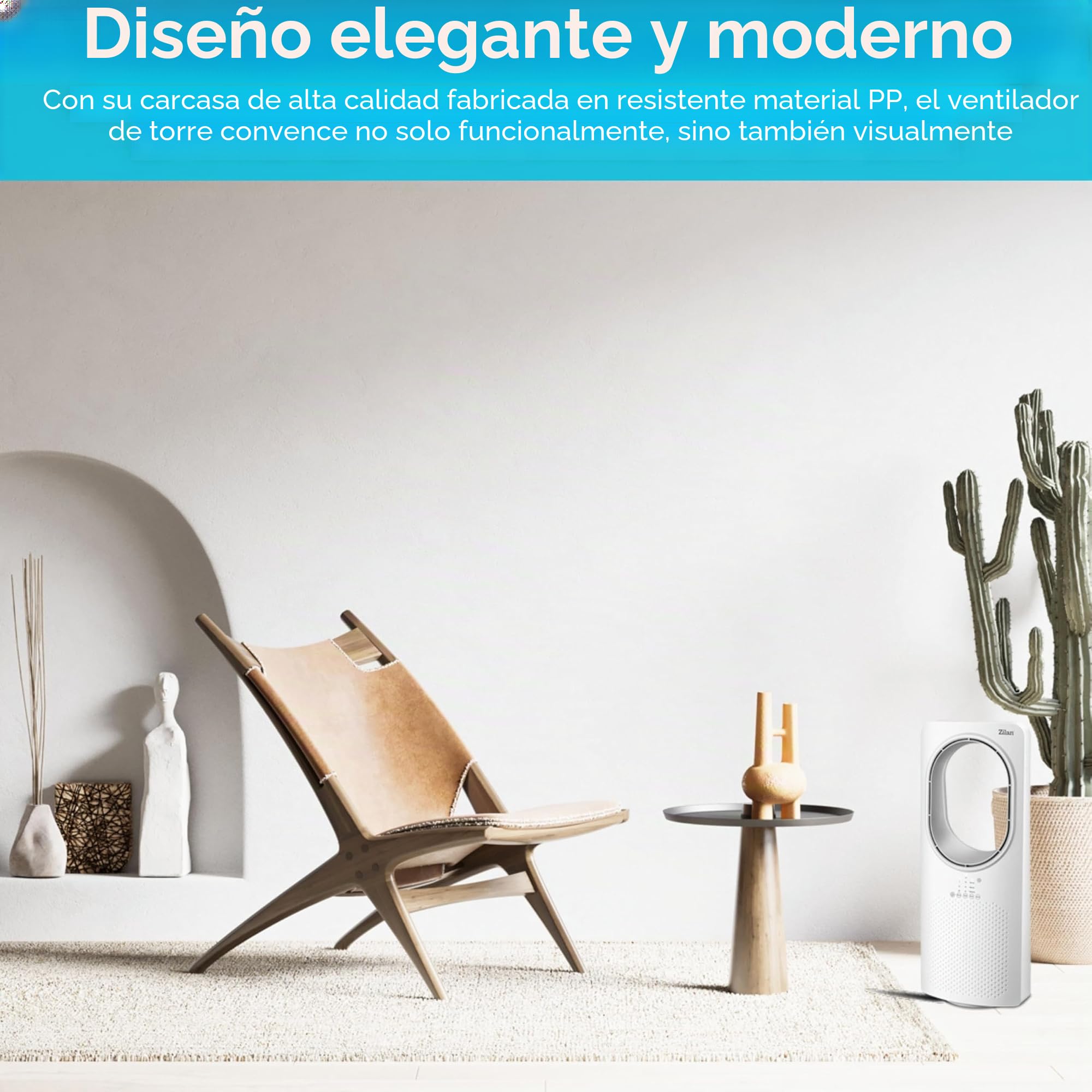 Zilan Ventilador torre con mando a distancia - Diseño - Ahorro de energía - Silenciador - Oscilante - Ventilador de suelo con refrigeración - Torre - Aire acondicionado móvil