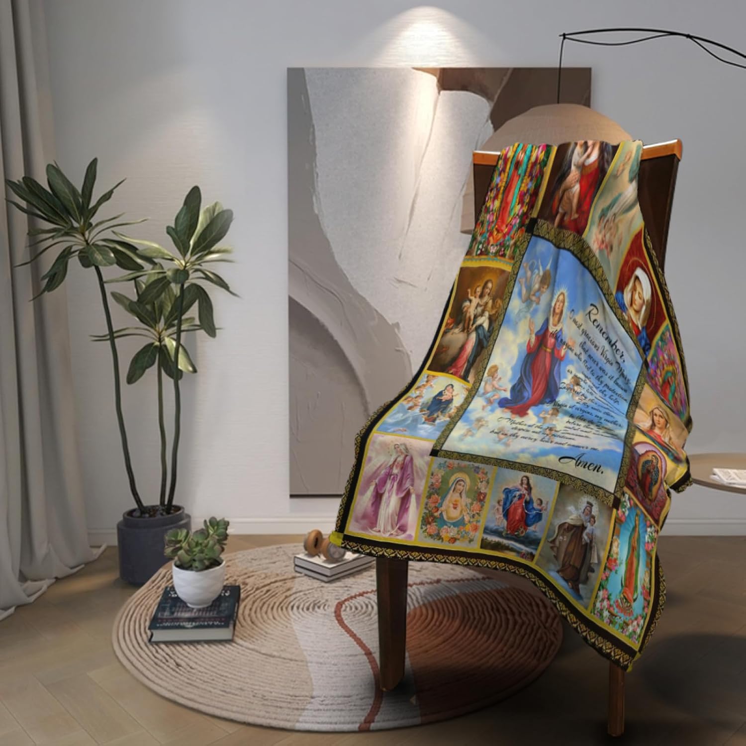 Virgen de Guadalupe Blanket Manta de la Virgen de Guadalupe Women Blanket Prayers Blankets Mary Mother of God Jesus Throw Blankets Cozy Soft for Couch Sofa ​Bed Christmas Decor 60"x50"
